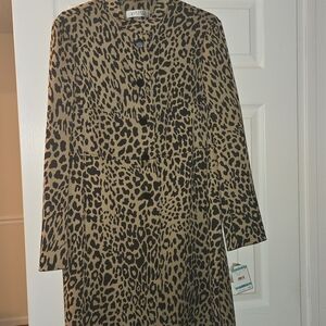 Kasper Leopard-Print Long Sleeve Jacket in Tan and Black